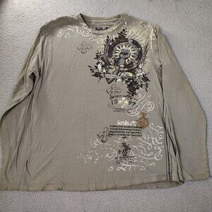Vintage XG Men's T-Shirt XL Gray Grunge Skull Cross Graphic Long Sleeve Cotton